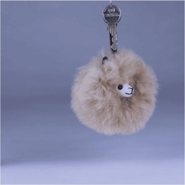 Alpaka Schlüsselanhänger Plüsch aus echtem Alpakafell hellbraun