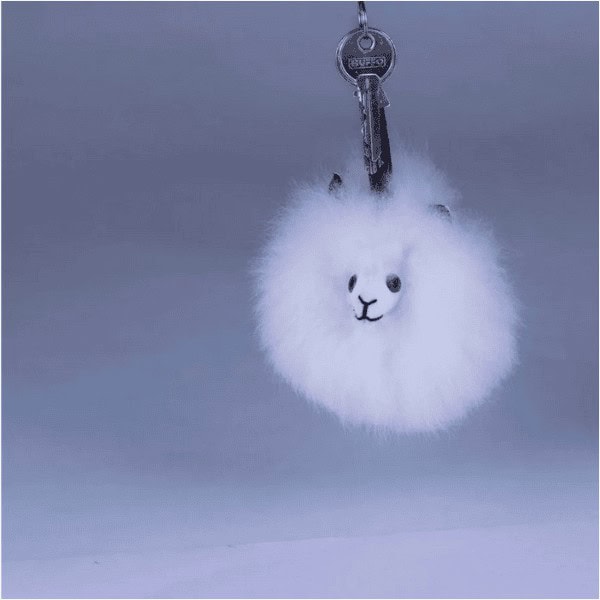 Alpaka Schlüsselanhänger Plüsch aus echtem Alpakafell weiß